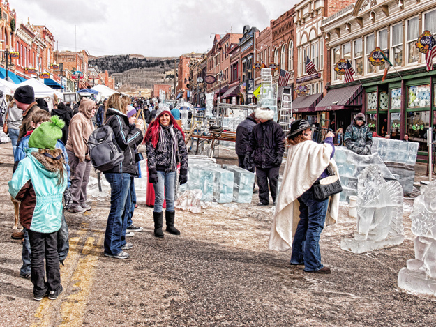 Cripple Creek Ice Festival, 09 January 2013, looking up the hill.